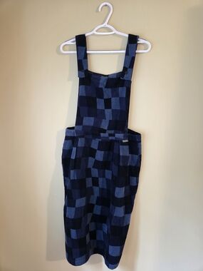 Stussy Corduroy Blue Checkered Overall Dress, NWT
